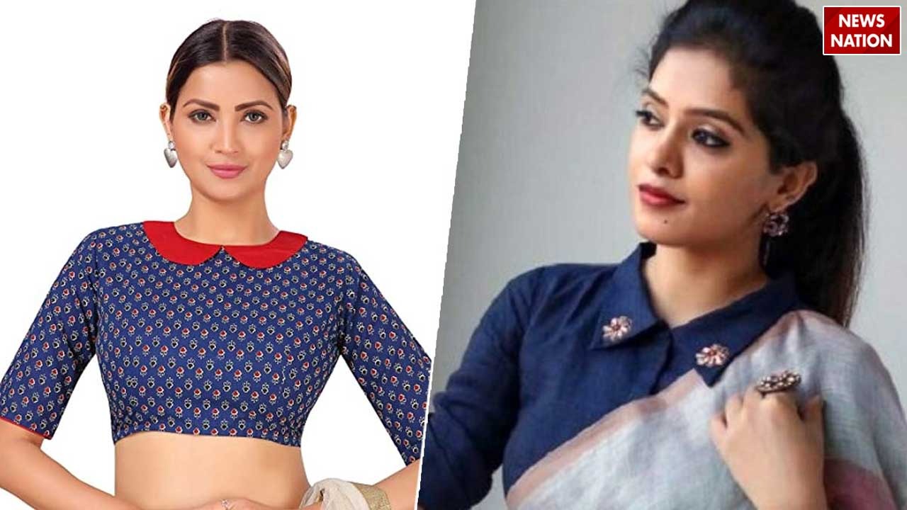 High neck or collared blouse