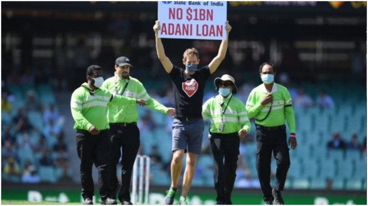 Stop Adani supporters have disrupted play at the AUSvIND