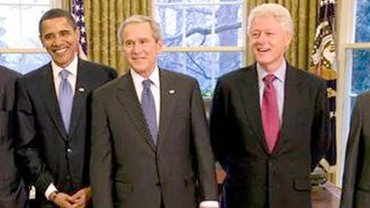 पूर्व राष्ट्रपति बराक ओबामा, जॉर्ज डब्ल्यू बुश और बिल क्लिंटन