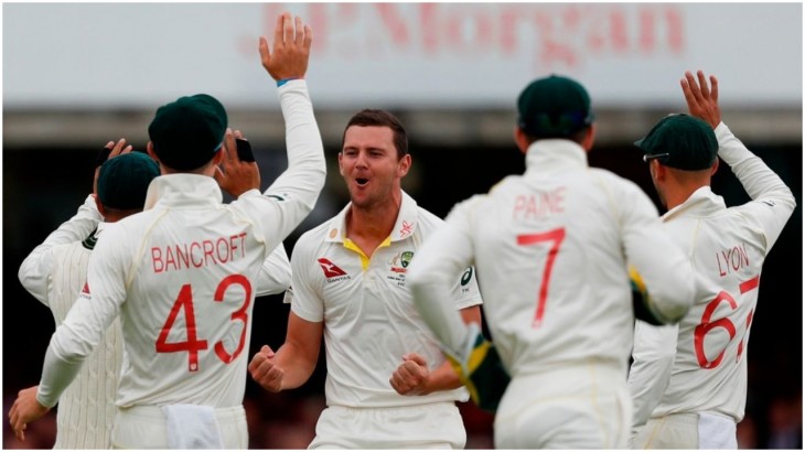 Australia Josh Hazlewood celebrates fall of a wicket on Day 2 of the second test