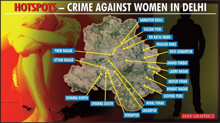 Which are the 17 hotspots vulnerable for women in Delhi