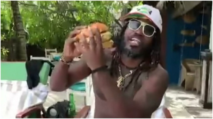 chris Gayle chills out in quarantine has the biggest burger