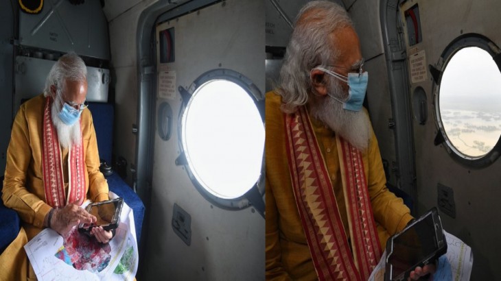 PM Narendra Modi undertook an aerial survey