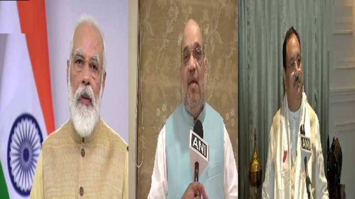 Amit Shah JP Nadda and PM Narendra Modi