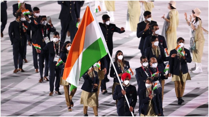 Indian Contingent marches by at the Opening Ceremony of Tokyo Olympics