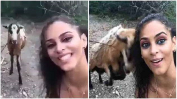 women and goat
