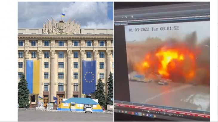 blast destroys government building in Kharkiv