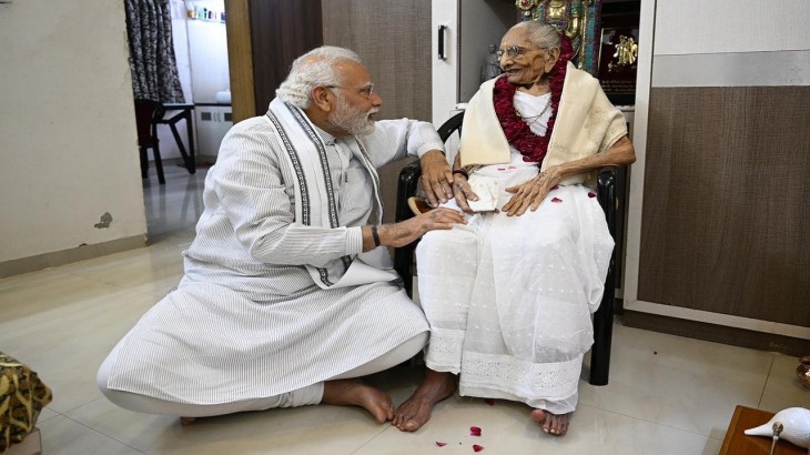 Prime Minister Narendra Modi met his mother Heeraben Modi at her residence in Gandhinagar on her bir