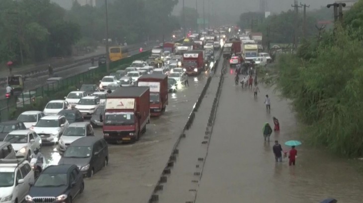 Delhi Gurugram expressway inundated due to waterlogging after heavy rainfall in Gurugram