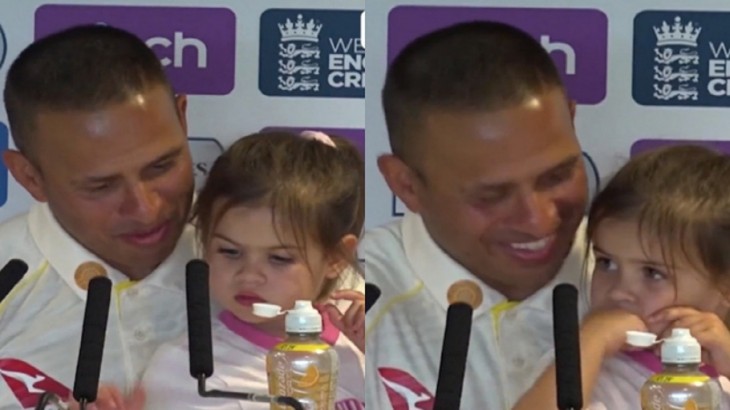 ashes series usman khawaja attend press conference with his daughter