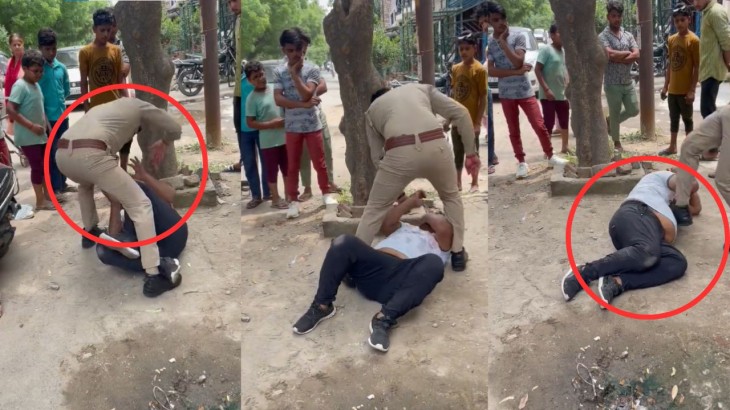 UP police personnel beat up a young man
