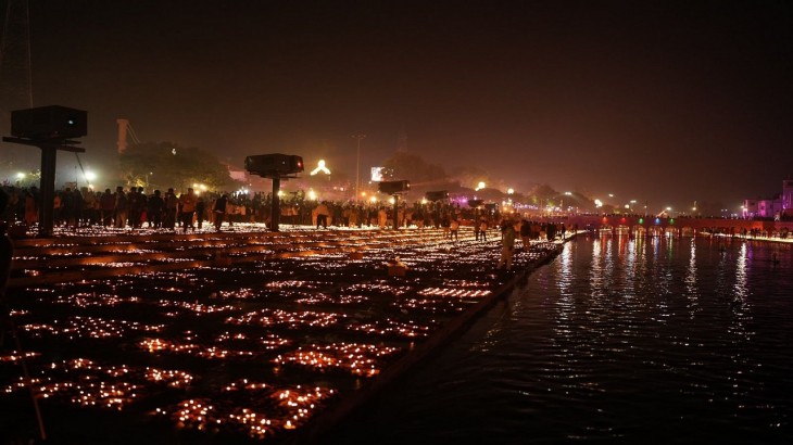lamps on the banks of Saryu river