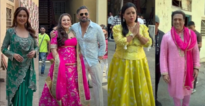hindi-dance-deewane-judge-madhuri-uniel-potted-with-guet-govinda-wife-unita-at-filmitan-tudio--20240